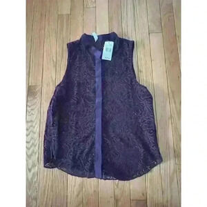 AG Women's Sleeveless Lace Camisole Blouse Purple Size S Casual Top